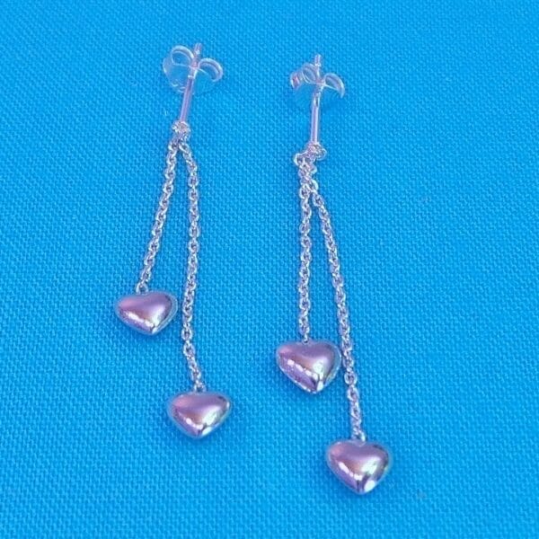 Double Heart Suspended Chain Dangle Earrings