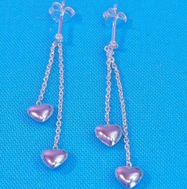 Double Heart Suspended Chain Dangle Earrings