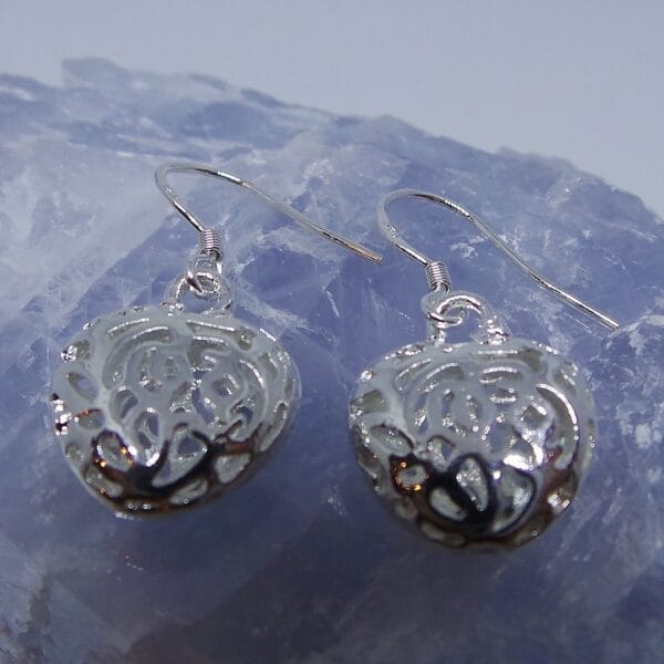 Chunky Filigree Silver Heart Earrings