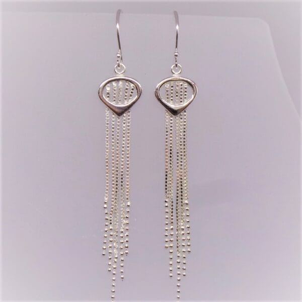 Gorgeous Contemporary Silver Heart and Tassel Drop Earrings