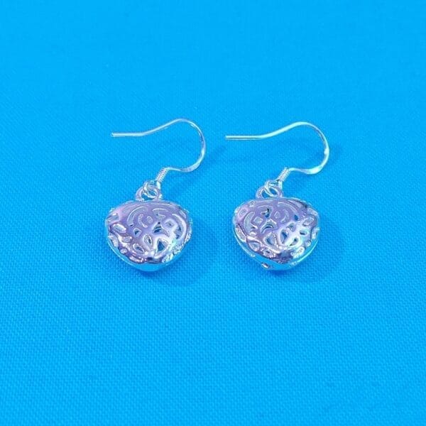 Chunky Filigree Silver Heart Earrings