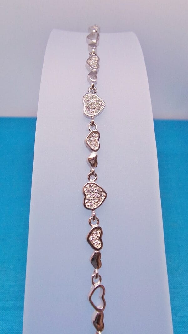 Cubic Zirconia and Silver Hearts Bracelet