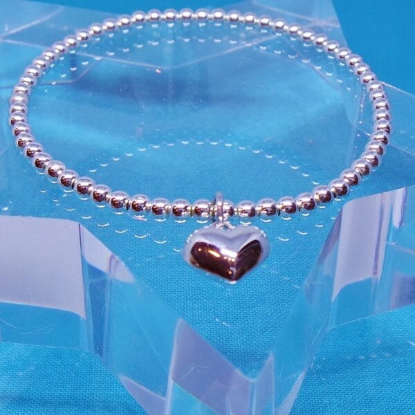 Trendy, Plump, Silver Heart on Sterling Silver Bead Bracelet