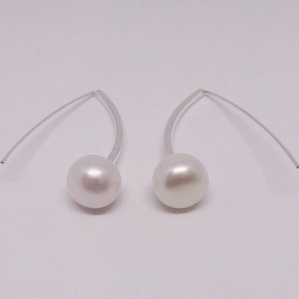 Classy, Silver Long Drop Pearl Earrings