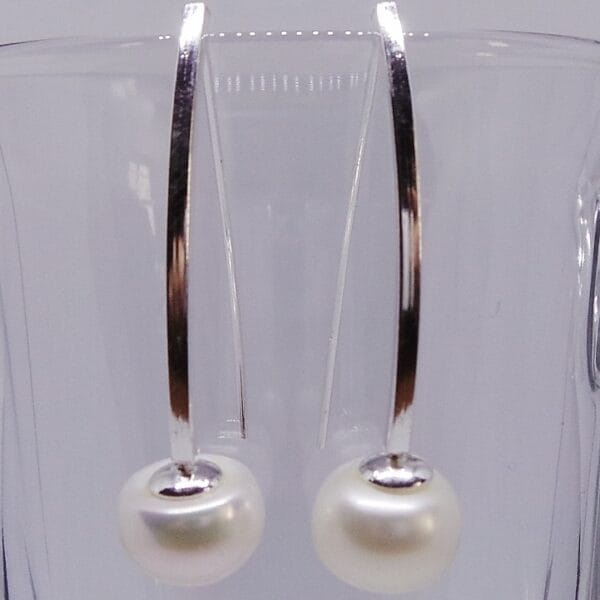 Classy, Silver Long Drop Pearl Earrings