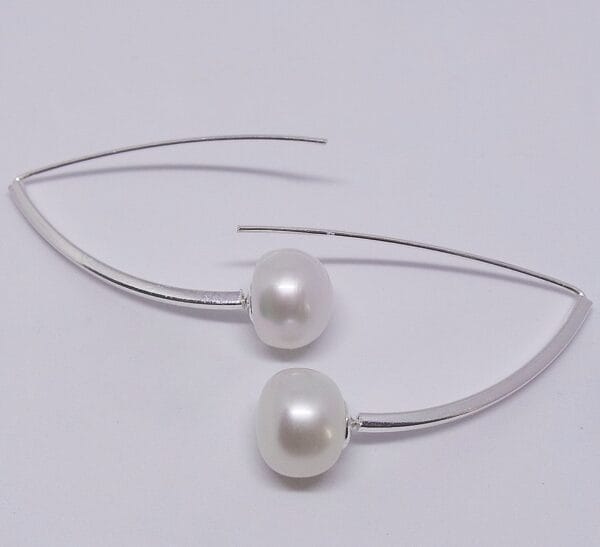 Classy, Silver Long Drop Pearl Earrings