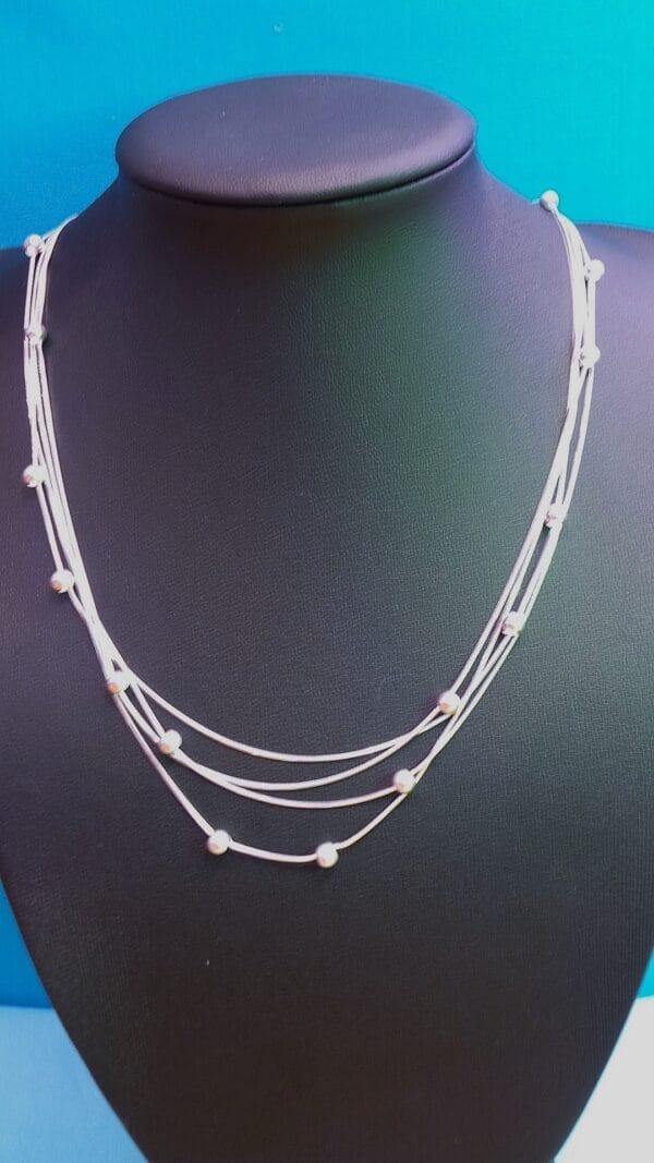 Stunning, 4 Strand, Beaded, Contemporary, Sterling Silver Necklace