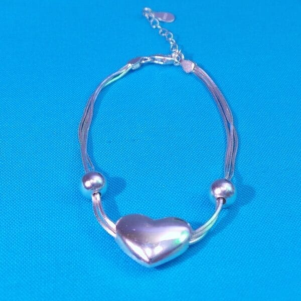 Contemporary, Sterling Silver Ball and Heart Bracelet