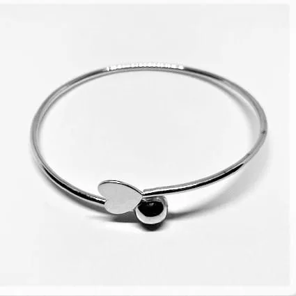 Stylish, Heart and Ball Sterling Silver Bangle