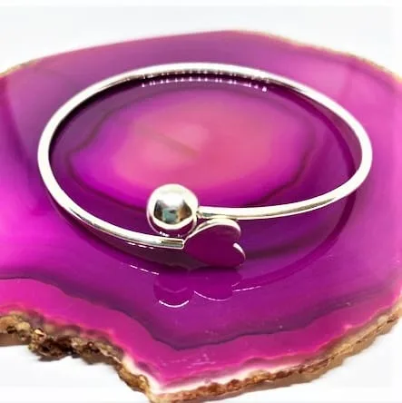 Stylish, Heart and Ball Sterling Silver Bangle