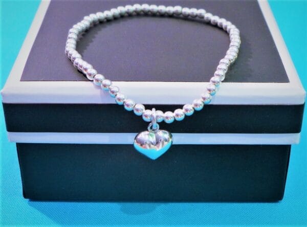 Trendy, Plump, Silver Heart on Sterling Silver Bead Bracelet