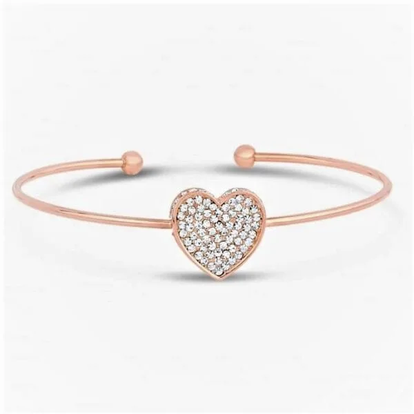 Warm Rose Gold Heart Plated and Cubic Zirconia Bangle
