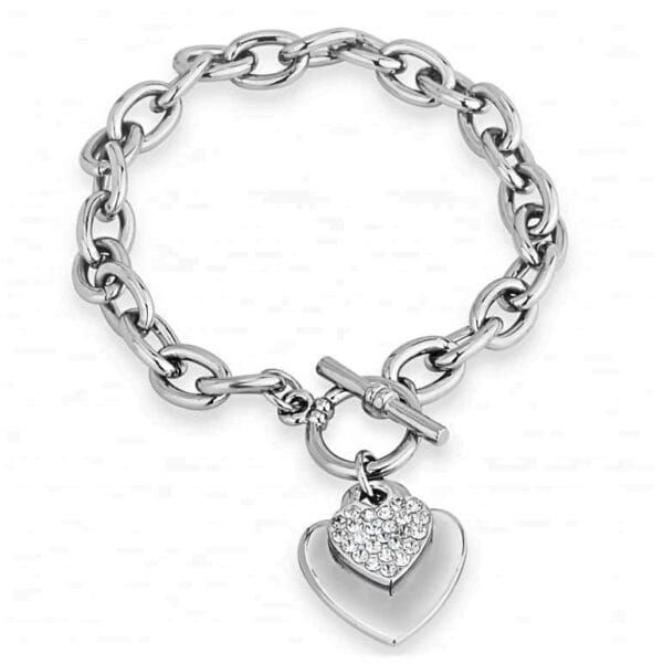 Contemporary Double Heart Crystal Imitation Rhodium Bracelet