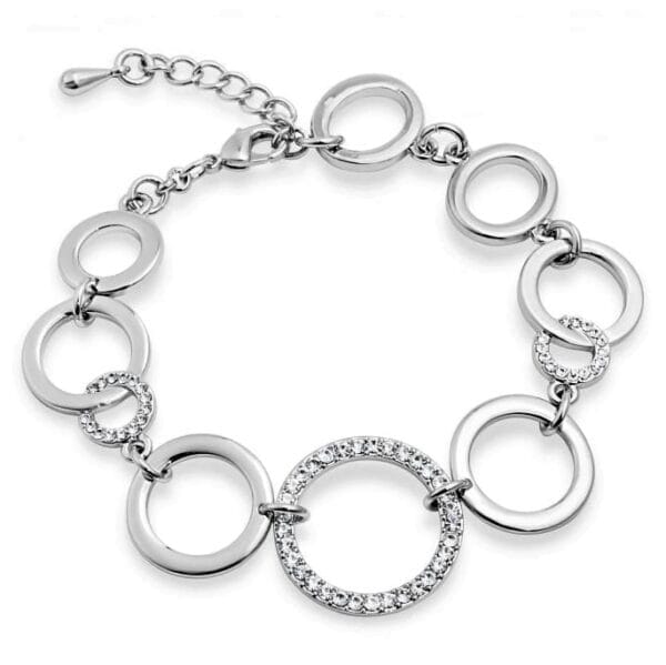 Elegant Circular Crystal Imitation Rhodium Link Bracelet