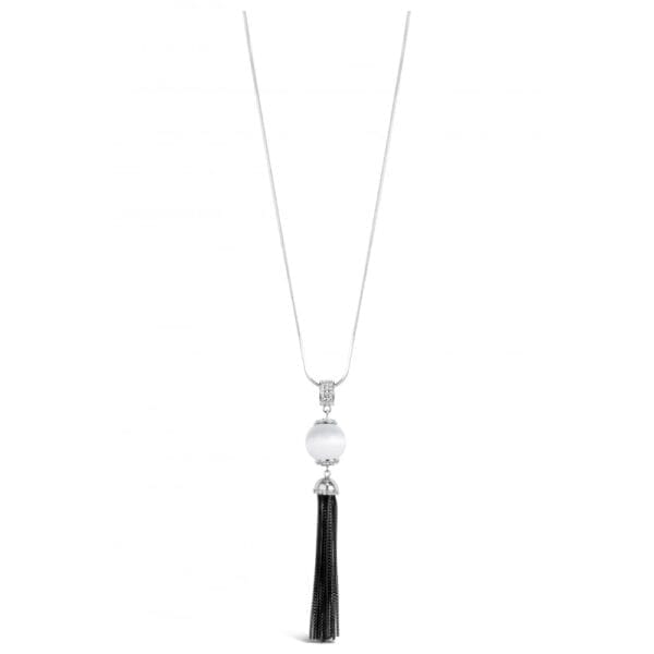 Stunning White Cat-Eye Stone Necklace with Gorgeous Long Tassel