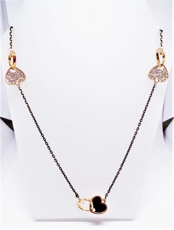 Rose Gold Plated Necklace with Gorgeous Czech Crystal and Black Hearts