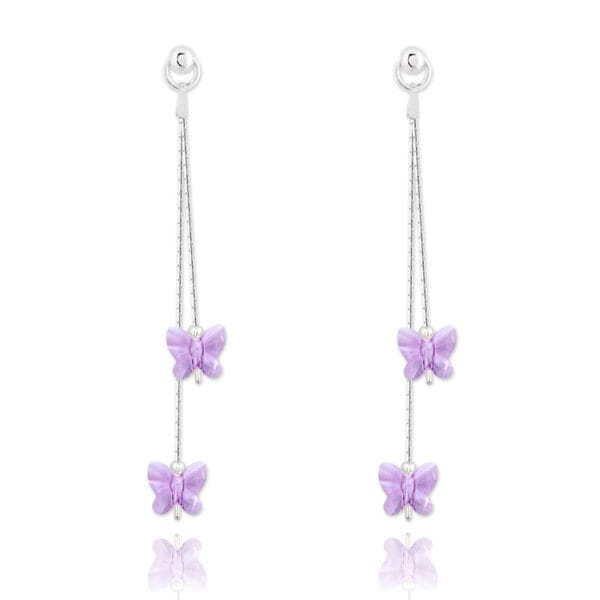 Magical Butterfly Silver Earrings with Violet Swarovski Crystals