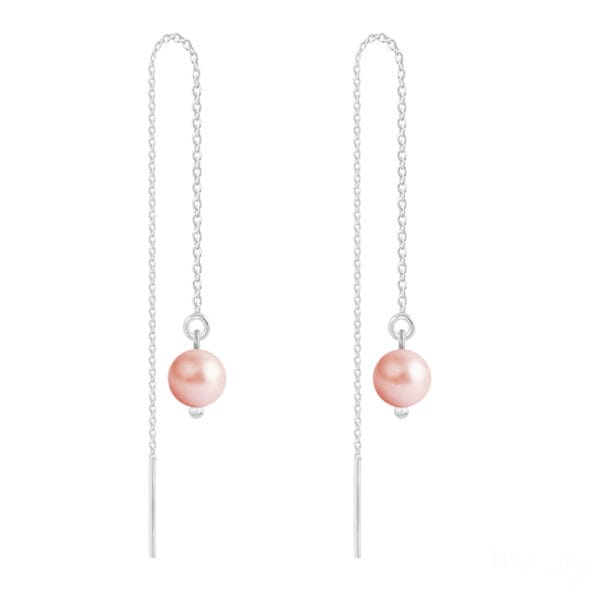 Rose Peach Pearl Silver Threadable Chain Earrings