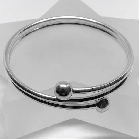 Classy, Expandable, Double Ball, Sterling Silver, Bangle