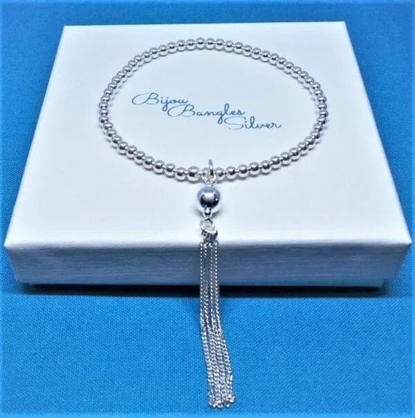 Dainty Sterling Silver Bauble and Tassel Bracelet