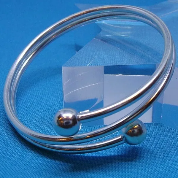 Classy, Expandable, Double Ball, Sterling Silver, Bangle