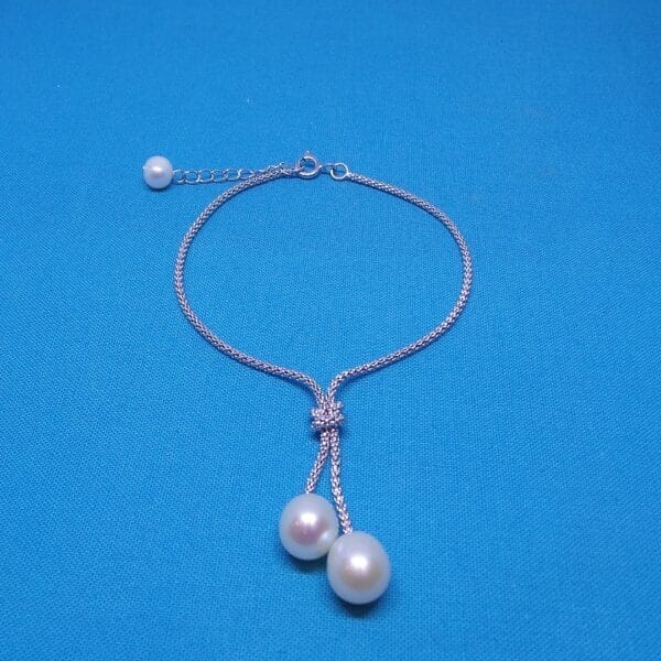 Gorgeous Double Pearl Silver Popcorn Bracelet