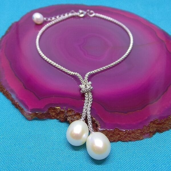 Gorgeous Double Pearl Silver Popcorn Bracelet