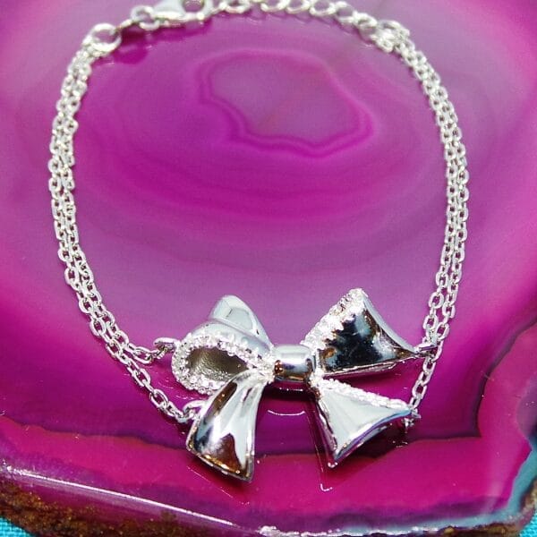 Fabulous Silver Bracelet with Sparkly Cubic Zirconia Bow