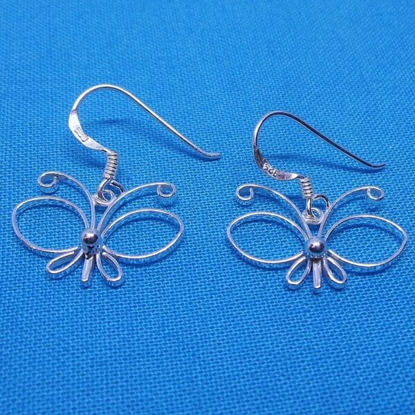 Beautiful, Delicate, Open Wirework, Sterling Silver Butterfly Earrings