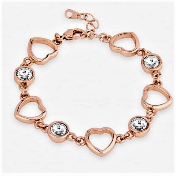 Magnetic Rose Gold Plated Heart and Crystal Link Bracelet