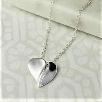 Sterling Silver Split Curved Heart Necklace