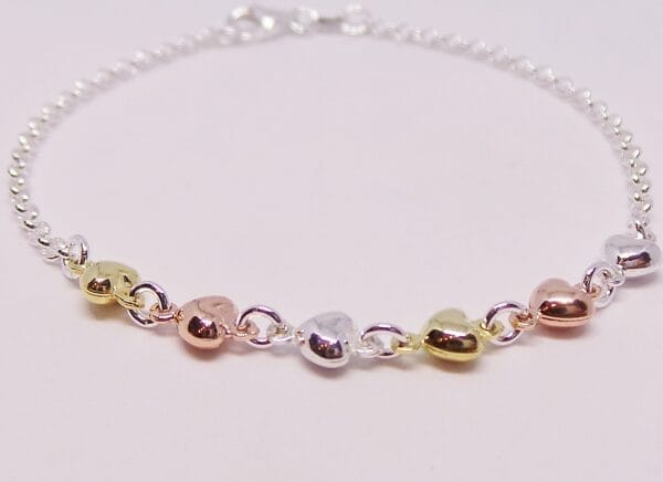 Adorable Sterling Silver Three Coloured Heart Bracelet