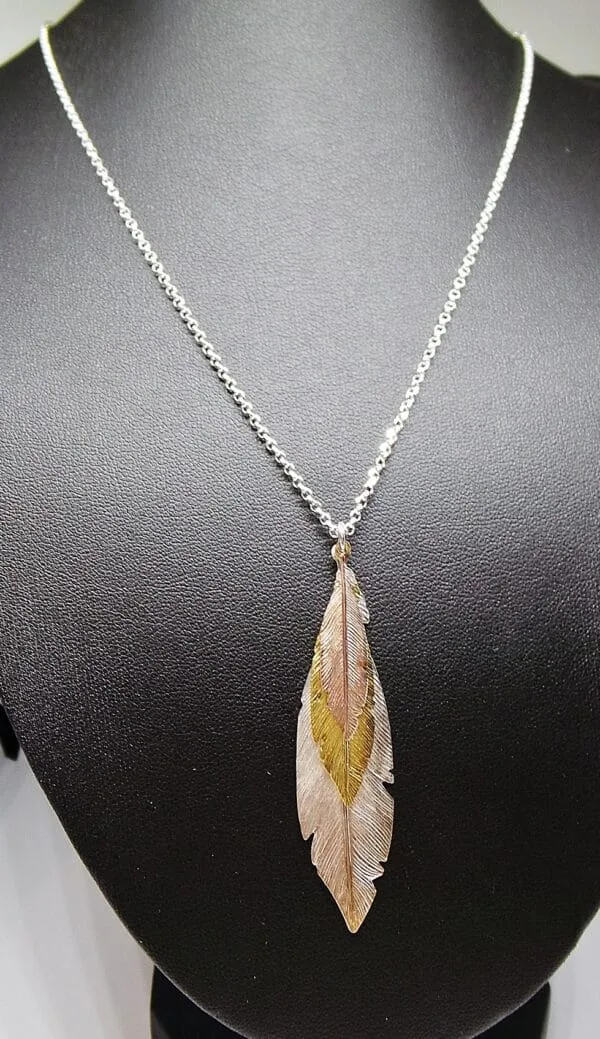 Dramatic Three Feather Sterling Silver Necklace