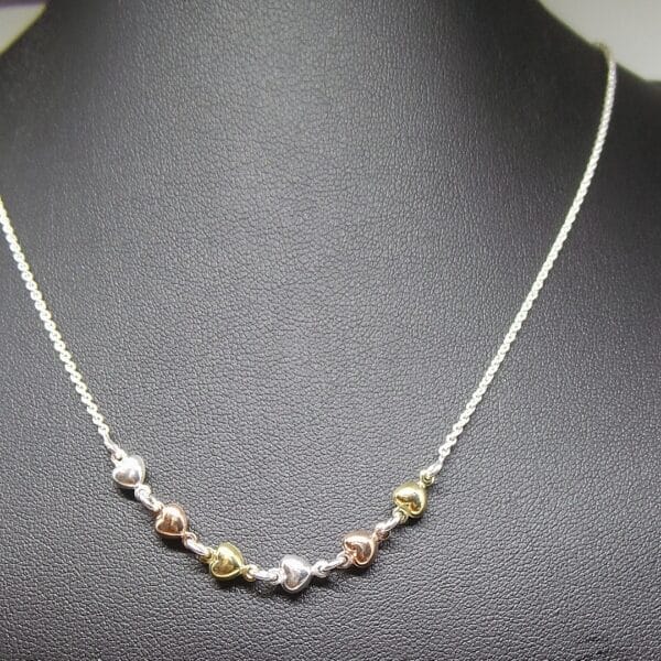 Cute Sterling Silver, Three Coloured Heart Necklace