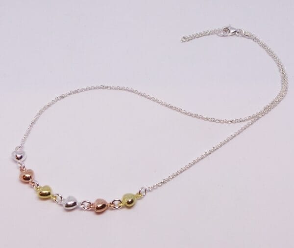 Cute Sterling Silver, Three Coloured Heart Necklace