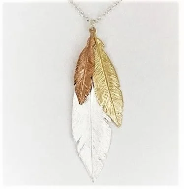 Dramatic Three Feather Sterling Silver Necklace