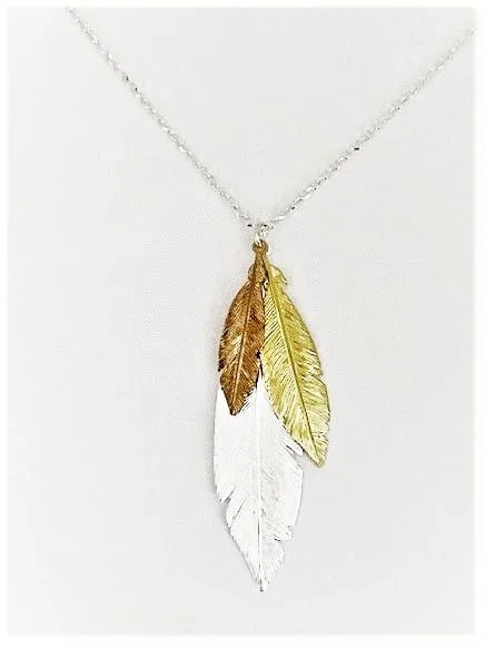 Dramatic Three Feather Sterling Silver Necklace