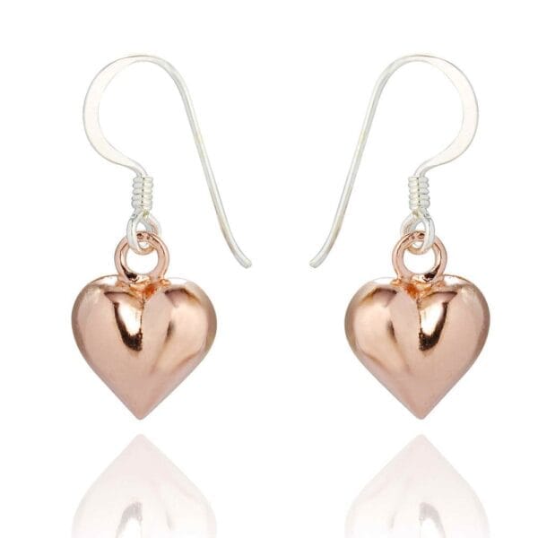 Charming Rose Gold Plated Silver Dangly Heart Earrings