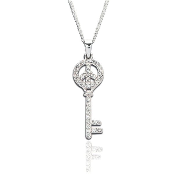 Sparkling Crystal Sterling Silver Key Pendant