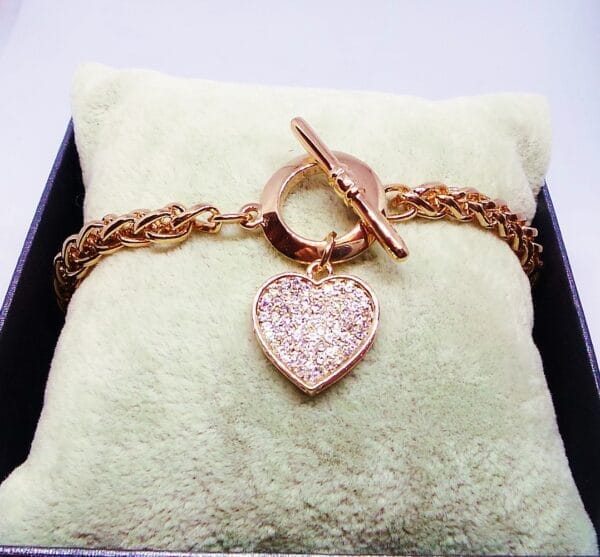 Rose Gold Plated Heart  Bracelet with Sparkling Crystal Heart