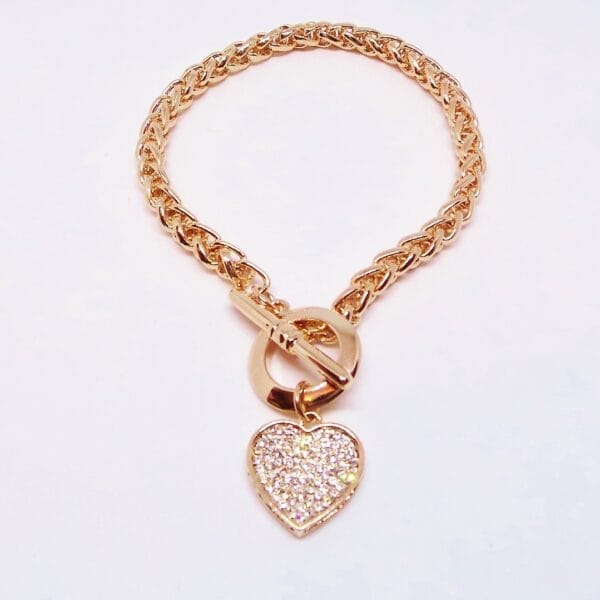 Rose Gold Plated Heart  Bracelet with Sparkling Crystal Heart