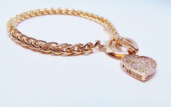 Rose Gold Plated Heart  Bracelet with Sparkling Crystal Heart