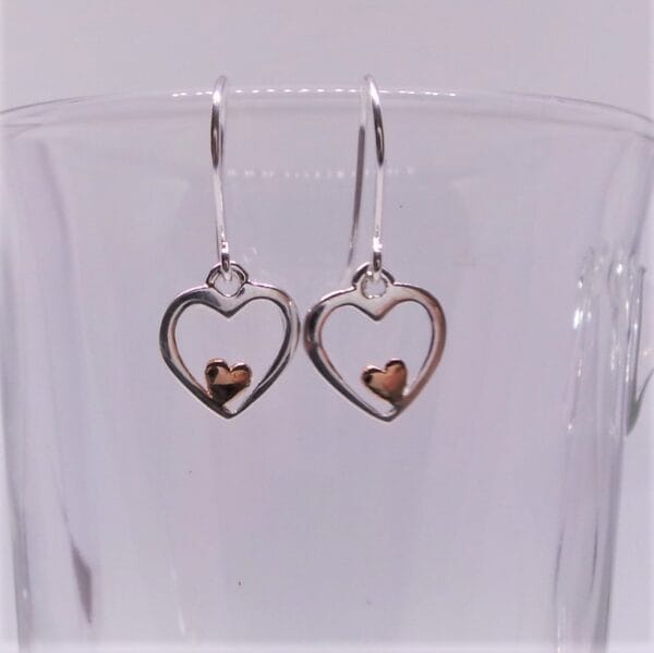 Dainty Sterling Silver and Rose Gold plated Double Heart Earrings