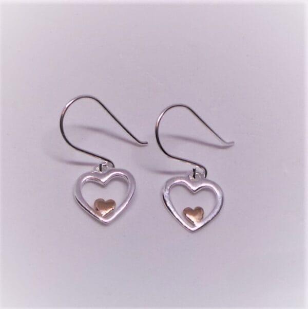 Dainty Sterling Silver and Rose Gold plated Double Heart Earrings