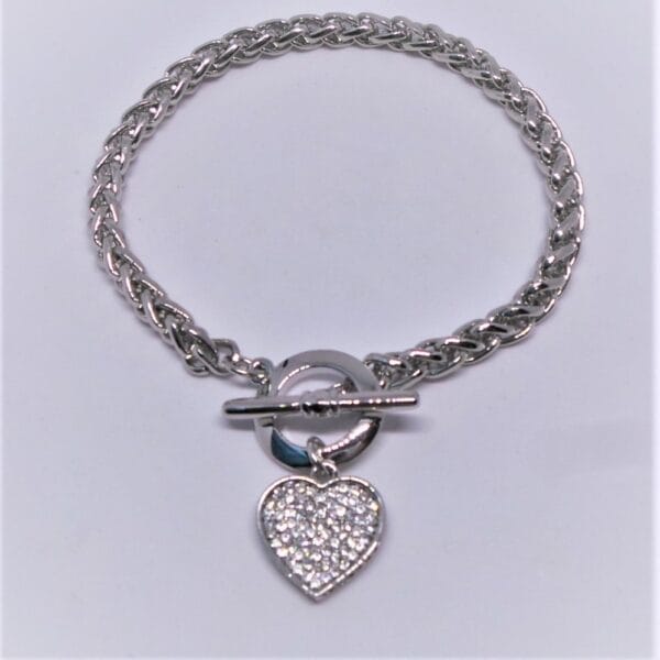 Sophisticated, Rhodium Plated Bracelet with Crystal Heart