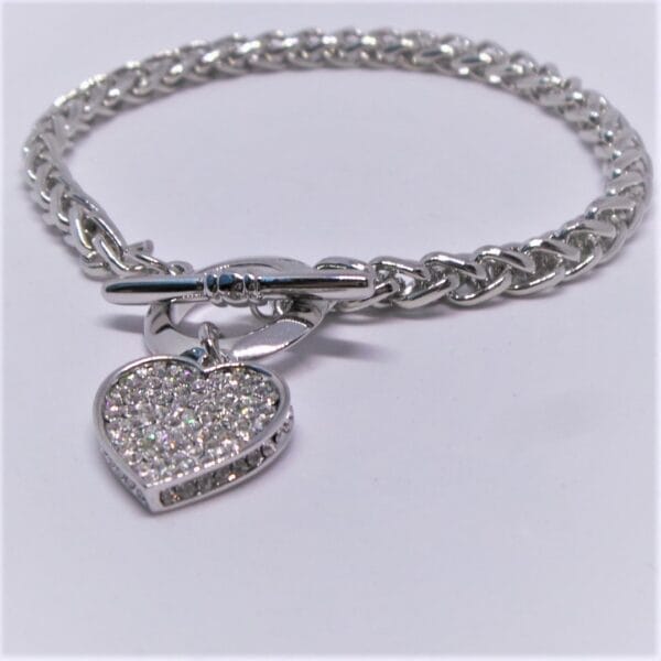 Sophisticated, Rhodium Plated Bracelet with Crystal Heart