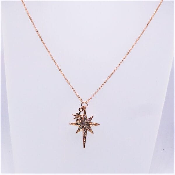 Sparkling, Rose Gold Plated, Double Star and Crystal Necklace