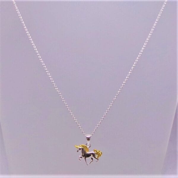 Magical Two Tone Sterling Silver Unicorn Necklace