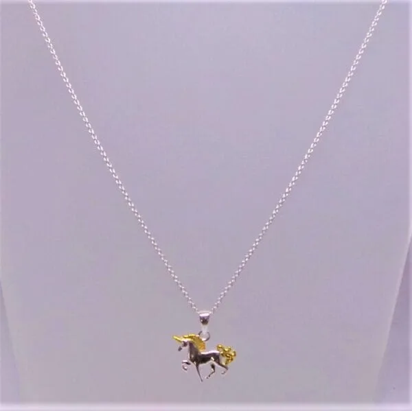 Magical Two Tone Sterling Silver Unicorn Necklace