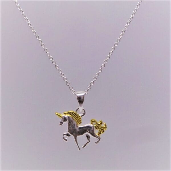 Magical Two Tone Sterling Silver Unicorn Necklace